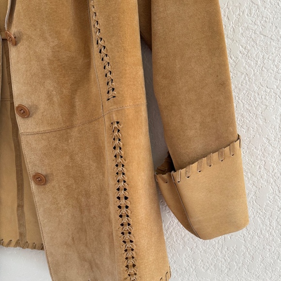 Helline Tan Suede Jacket | Western Whipstitch Leather Blazer | Size 42 - Picture 4 of 6